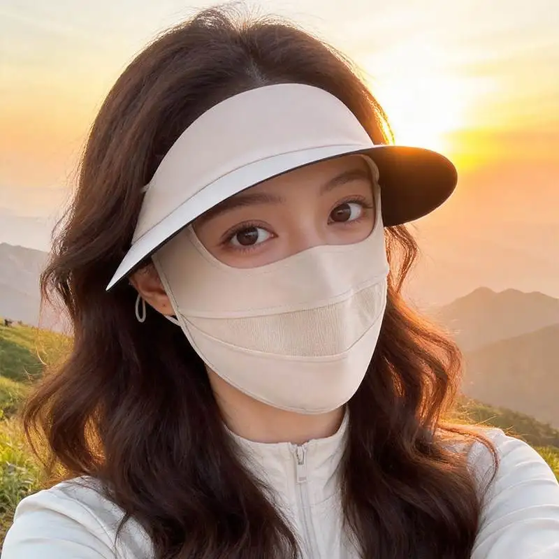 日焼け止めフェイスマスク女性用夏用フルフェイスuvハットマスク一体型通気性屋外登山耳掛けフェイスビキニ