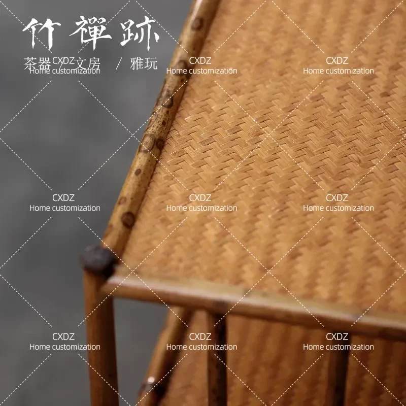 Bamboo Tea Cabinet Storage Rack for Pu Er Teapot and Tea Cake Display Stand with Cup Holder Fan Box Organizer Shelf