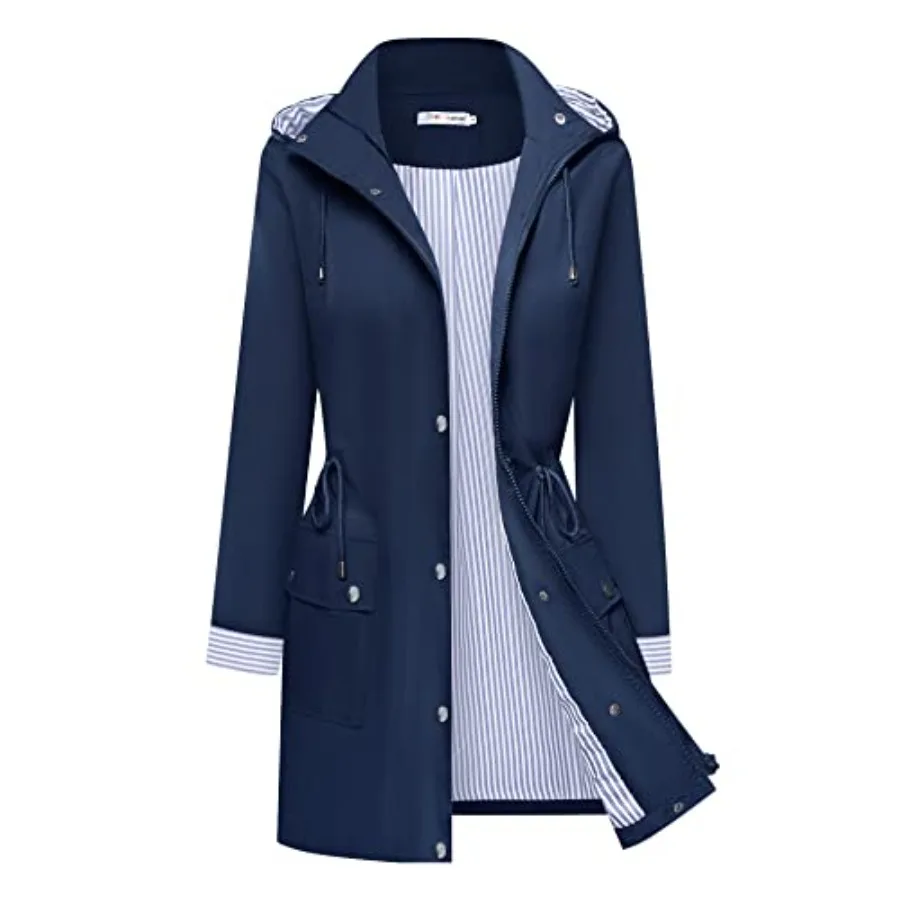 

BBX Lephsnt Rain Coats for Women Waterproof Rain Jacket Lightweight Windbreaker Outdoor Hooded Trench Coat