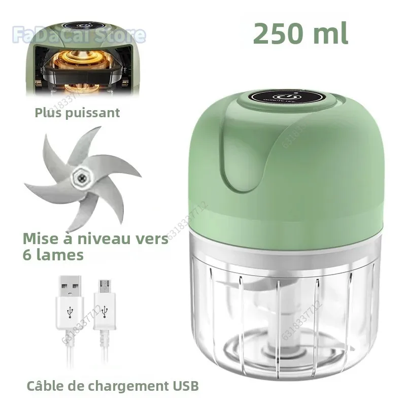 USB Wireless Electric Garlic Masher 250ml Press Mincer Vegetable Chili Meat Grinder Food Chopper Kitchen Accessories 6 Blades