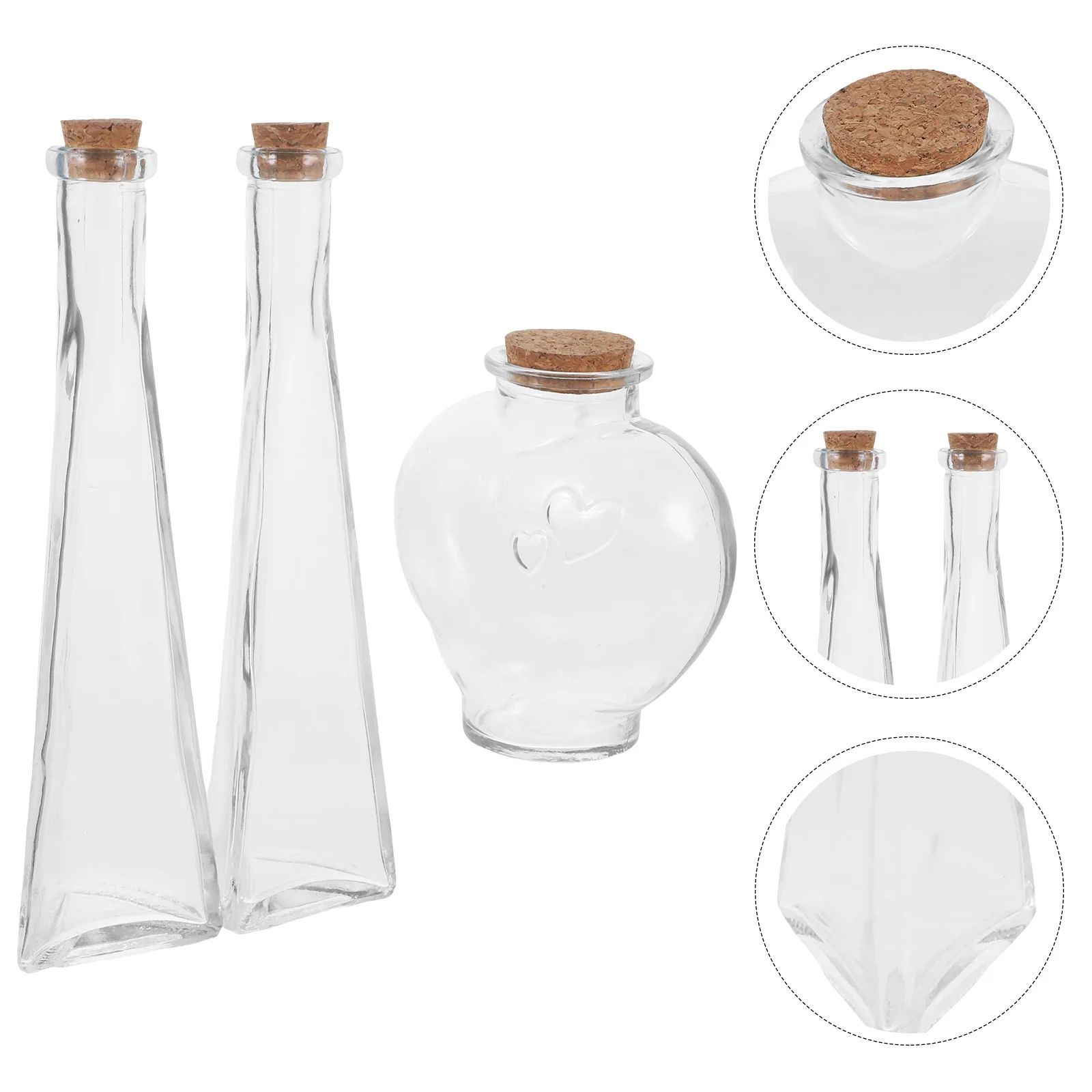 

3Pcs Glass Bottle Set Transparent Heart Prismatic Shape Wedding Sand Ceremony Wishing Drift Jar Craft Storage Ornament