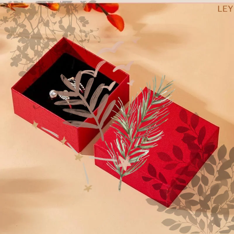 Red Jewelry Box With Cotton Pad Paper Case Travel: Portable Ring Earrings Necklace Packaging Storage