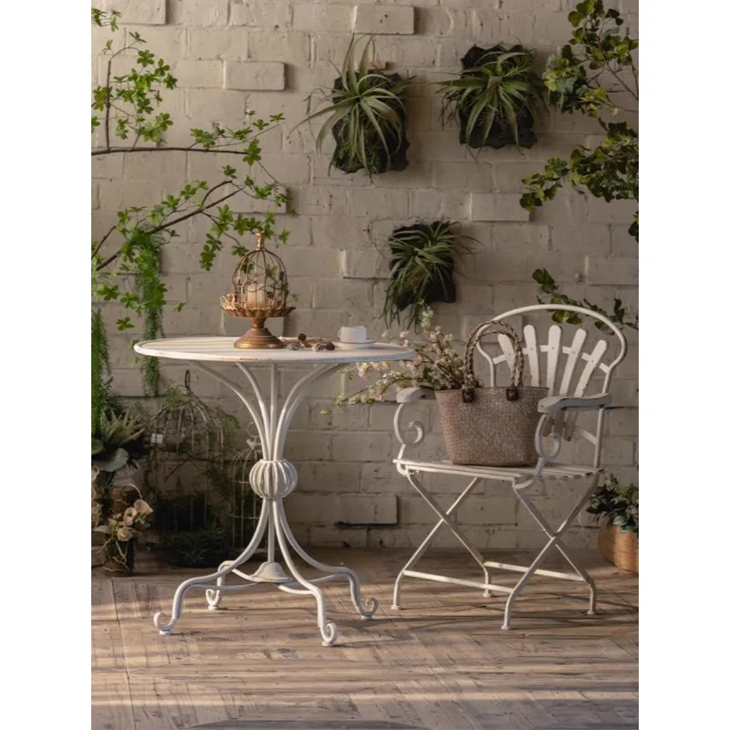 Retro old wrought iron coffee table balcony round table courtyard furniture European wedding ornament table French outdoor chair