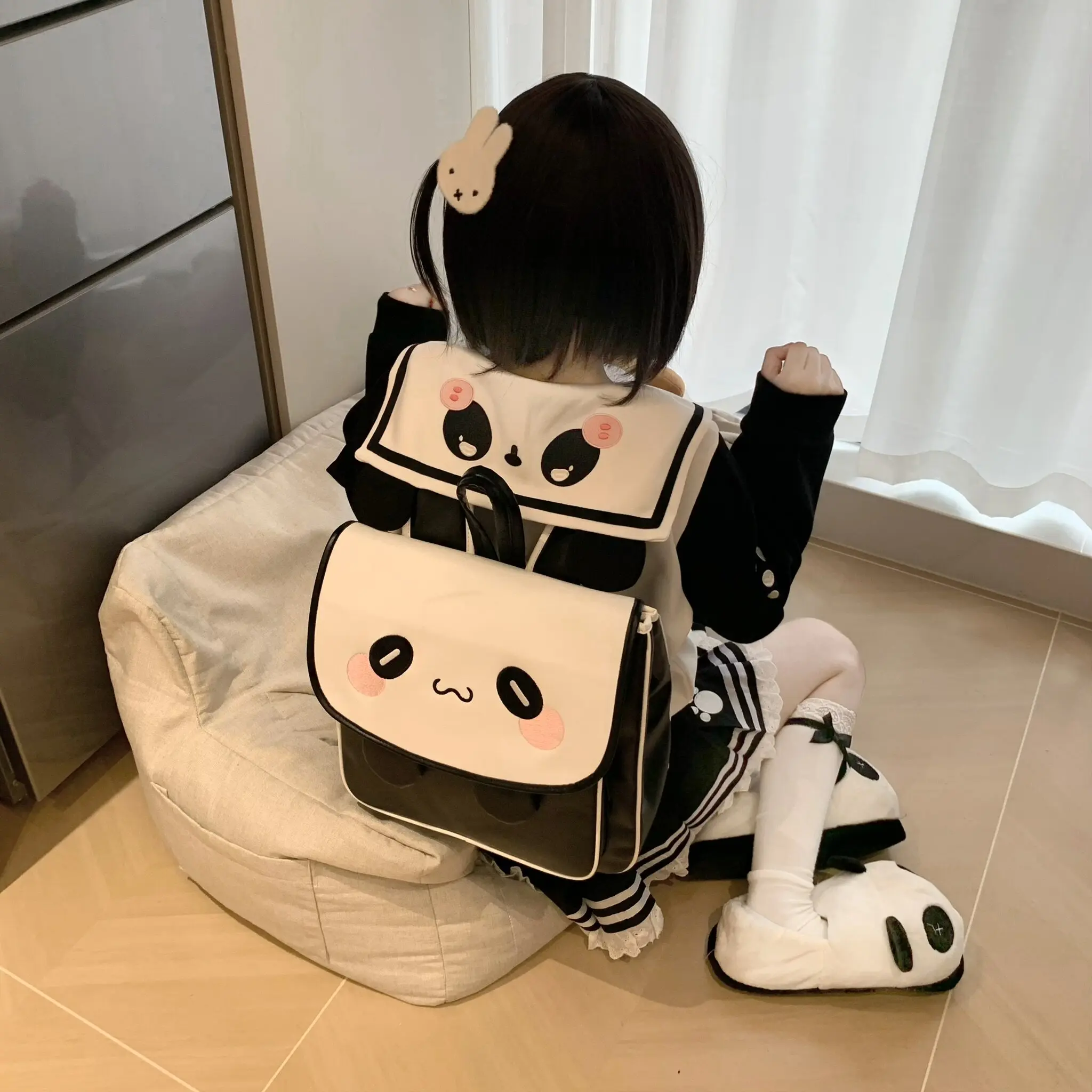 Kids' Bags Panda Pu Leather Daily Versatile Casual Backpack Embroidery Cute Girls' Fashion Backpacks Kawaii Bag for Girl