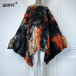 WINYI-Vestido feminino estampa tie-dye verão, garfo alto, varrição de chão, elegante, sexy, noite, moda praia, Kaftan, 2022