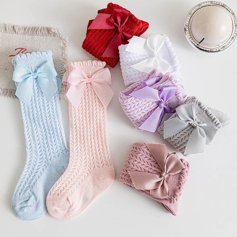 Frühling Sommer 2025, Herbst Kinder Kinder Dünne Strümpfe Baby Mädchen Kleinkind Kleidung Stretch Bowknot Spitze Socken