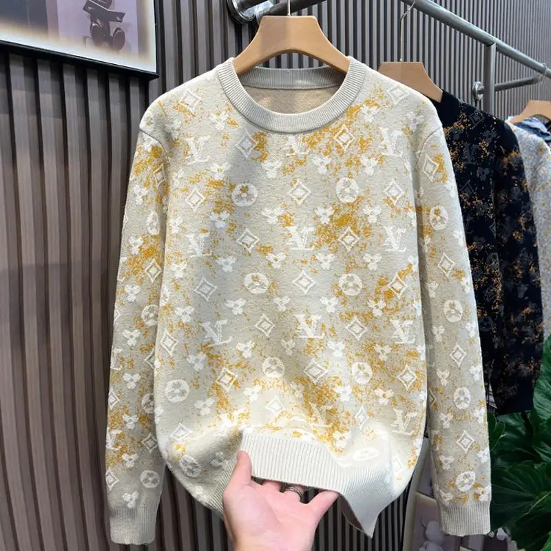 

Осенне-зимний модный мужской свитер с круглым вырезом, модный повседневный свитер