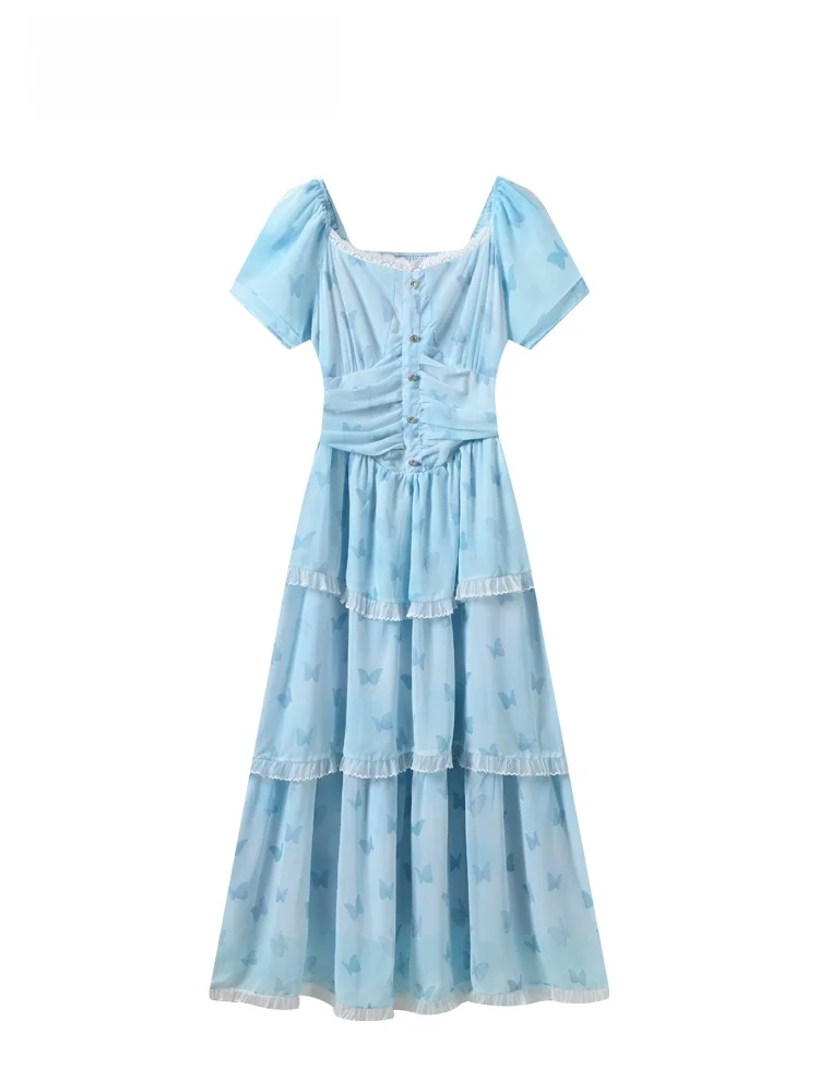 

plus Size Lace Short Sleeve Dress Women's Summer New Style A-Line Casual Skirt Waist-Cinching Maxi Dress for plus Size Girls
