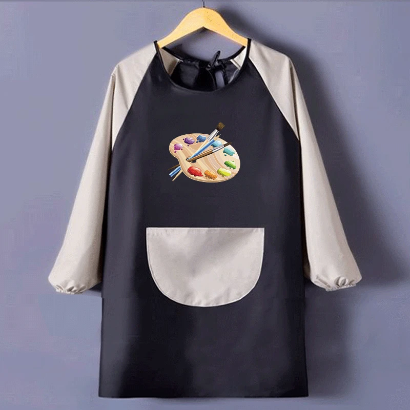 Children Waterproof Apron for Kid School Art Craft Painting Color Palette Printed Baby Feeding Eat Long Sleeve Smock DIY Drawing