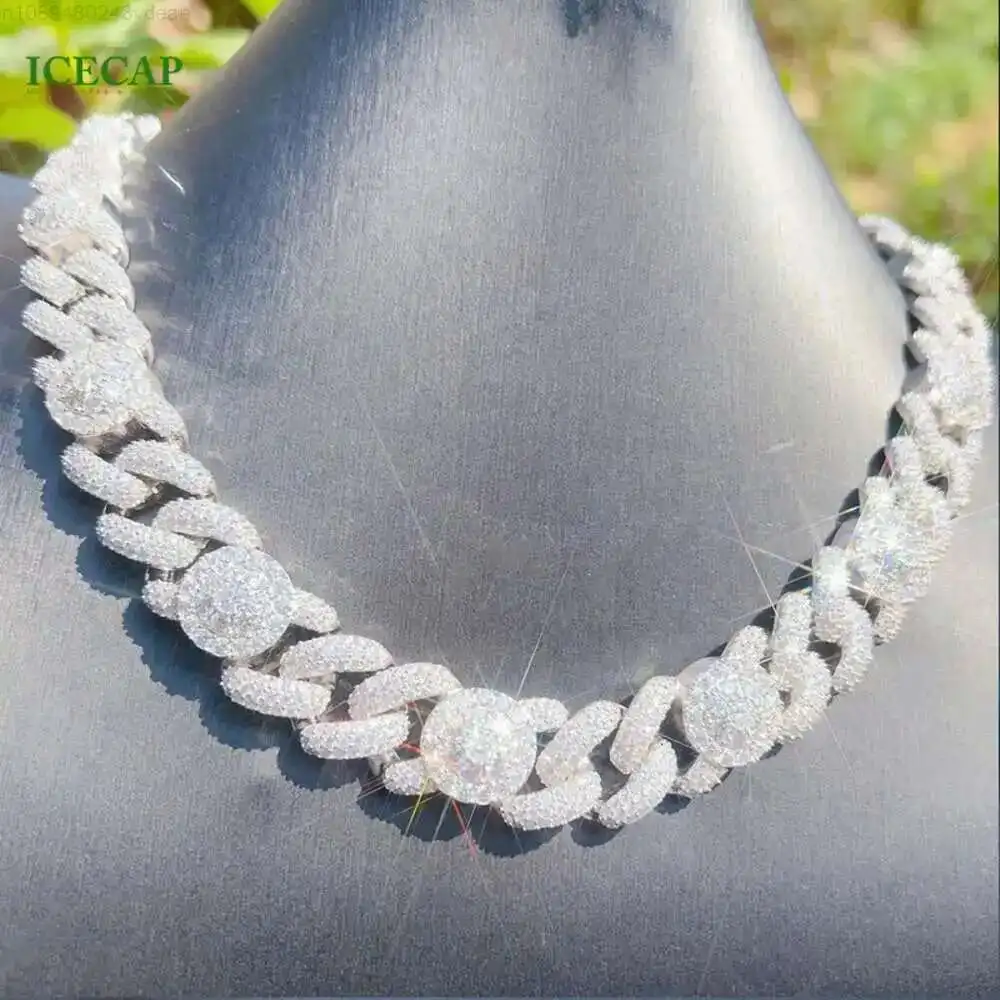 

Wholesale 925 Sterling Silver White Gold Plated Vvs Moissanite Cuban Link Chain Necklace 18mm Hip Hop Cuban Chain for Men