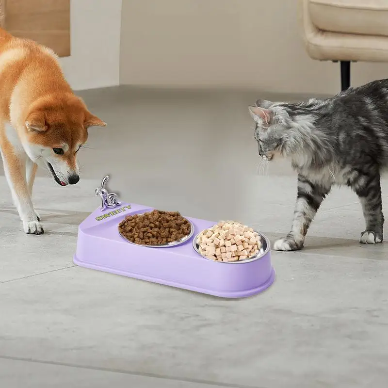 Double Dog Bowl Set Non-Slip Pet Cat Food Water Double Dishes Non-skid Pet Stainless Steel Bowls Pet Feeder Food Bowls For Dogs