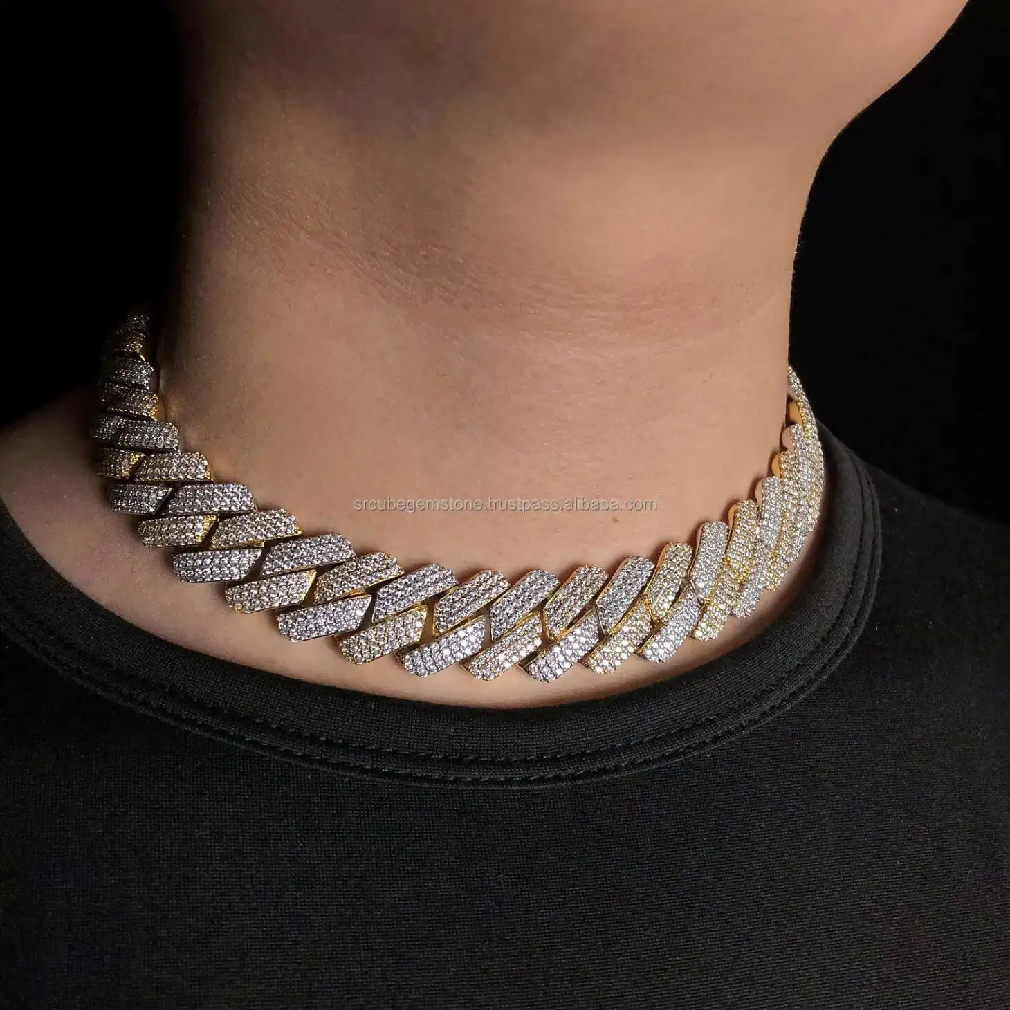 Luxury New Fine Jewelry Hip Hop Gold Plated 925 Sterling Silver VVS Moissanite Diamond Iced Out Miami Cuban Link Chain Necklace