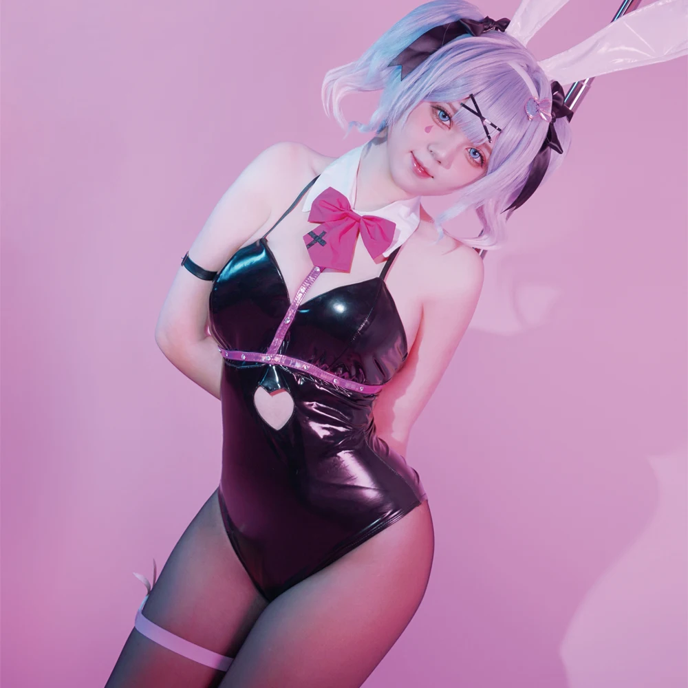 YOYOCOS  Black Patent Leather Bunny Girl Sexy Cute Halloween Cosplay Costume Headdresses Clothes Bows  girl