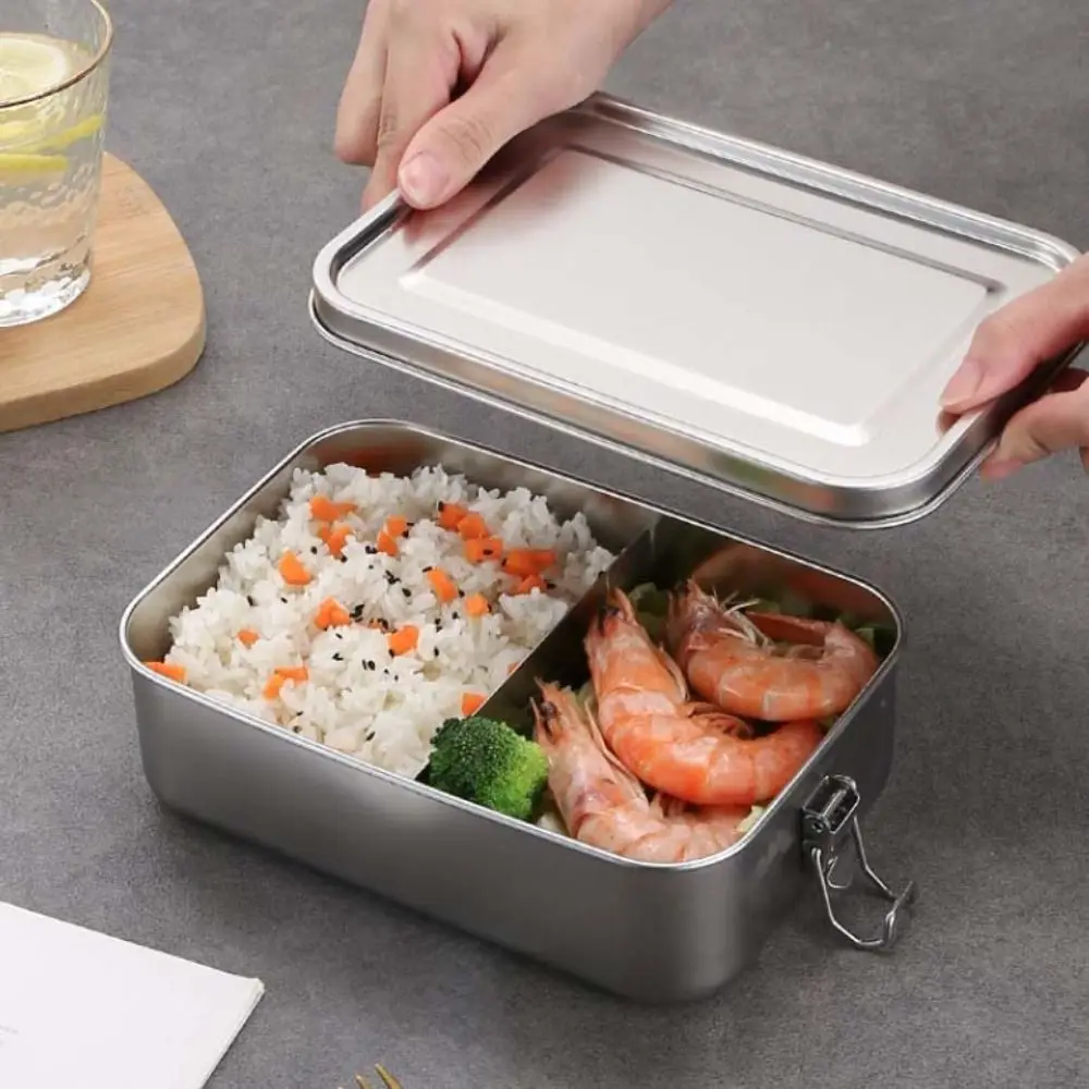 Rectangular 304 Stainless Steel Lunch Box Removable Partitions with Sealing Strip Fresh-keeping Box Separated Leakproof