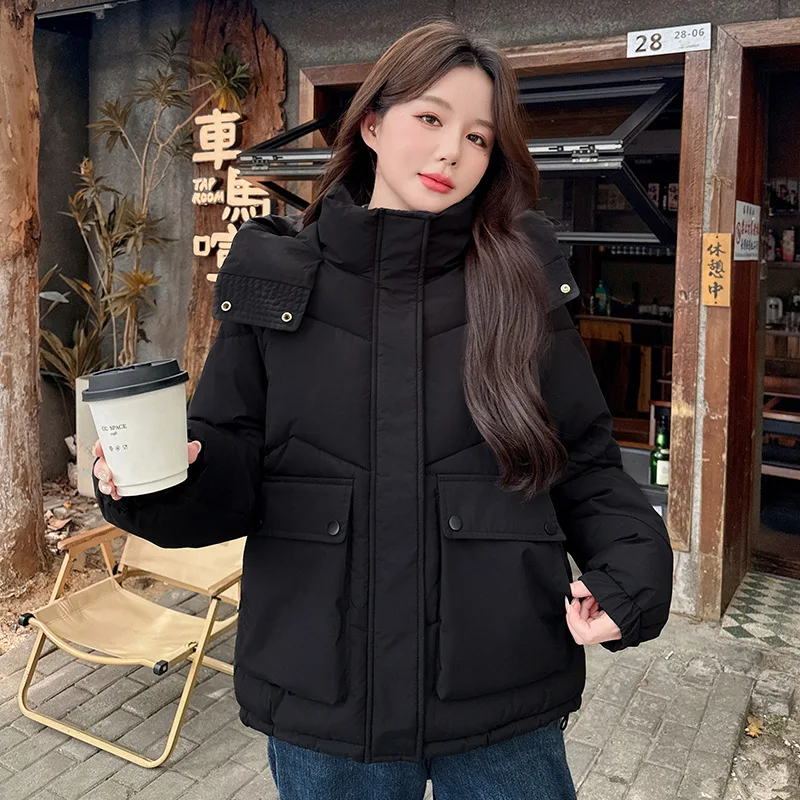 2025 جديد القطن وسادة مبطنة المرأة شتاء دافئ القطن معطف مبطّن سترات قصيرة مقنعين ملابس خارجية السيدات بلايز معطف الإناث #6