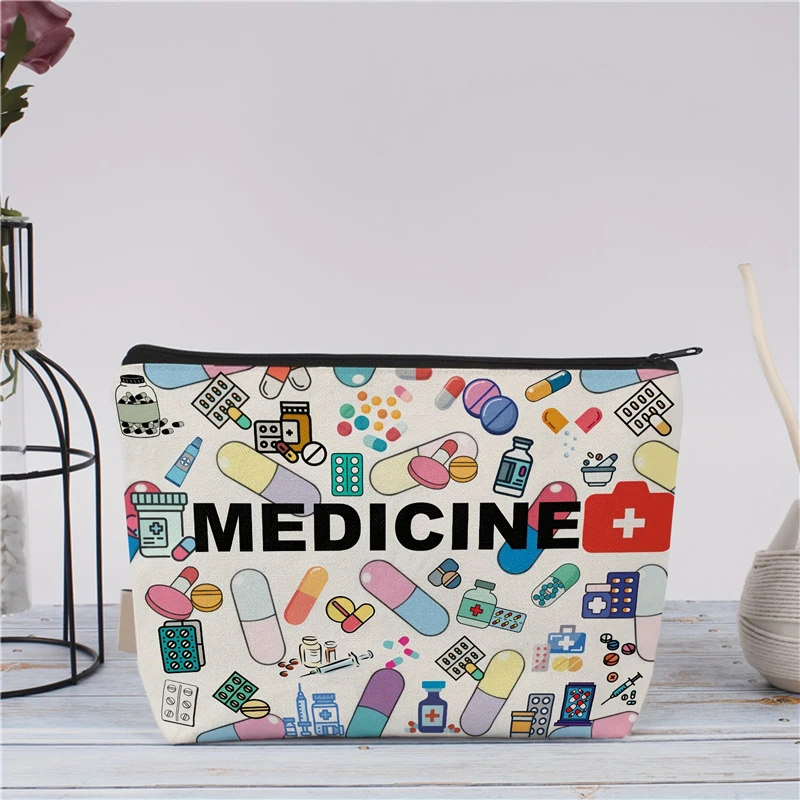 Medicine-Themed Cosmetic Travel Bag - Foldable Zippered Makeup Organizer, Gift for Healthcare Professionals, Cosmetic Bag view 5