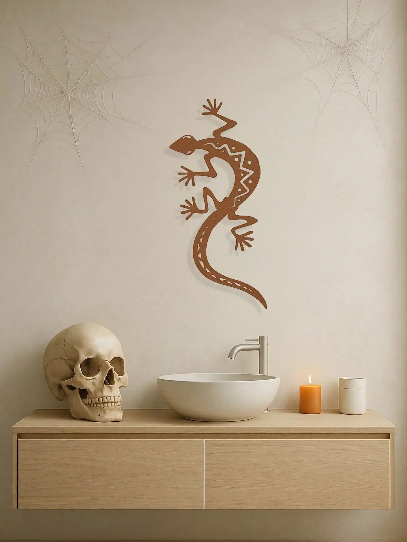 Gothic Style Iron Lizard & Gecko Sculpture, Indoor Outdoor Wall Hanging