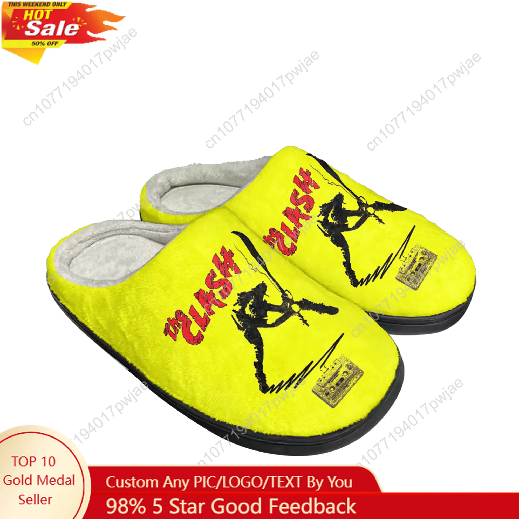 شباشب The Clash Rock Band Home قطنية مخصصة للرجال والنساء من القطيفة لغرفة النوم كاجوال أحذية دافئة شبشب حراري