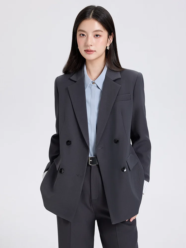 

Women's gray suit for spring and autumn2025New high-end stylish commuter wide-leg pants and casual blazer two-piece set