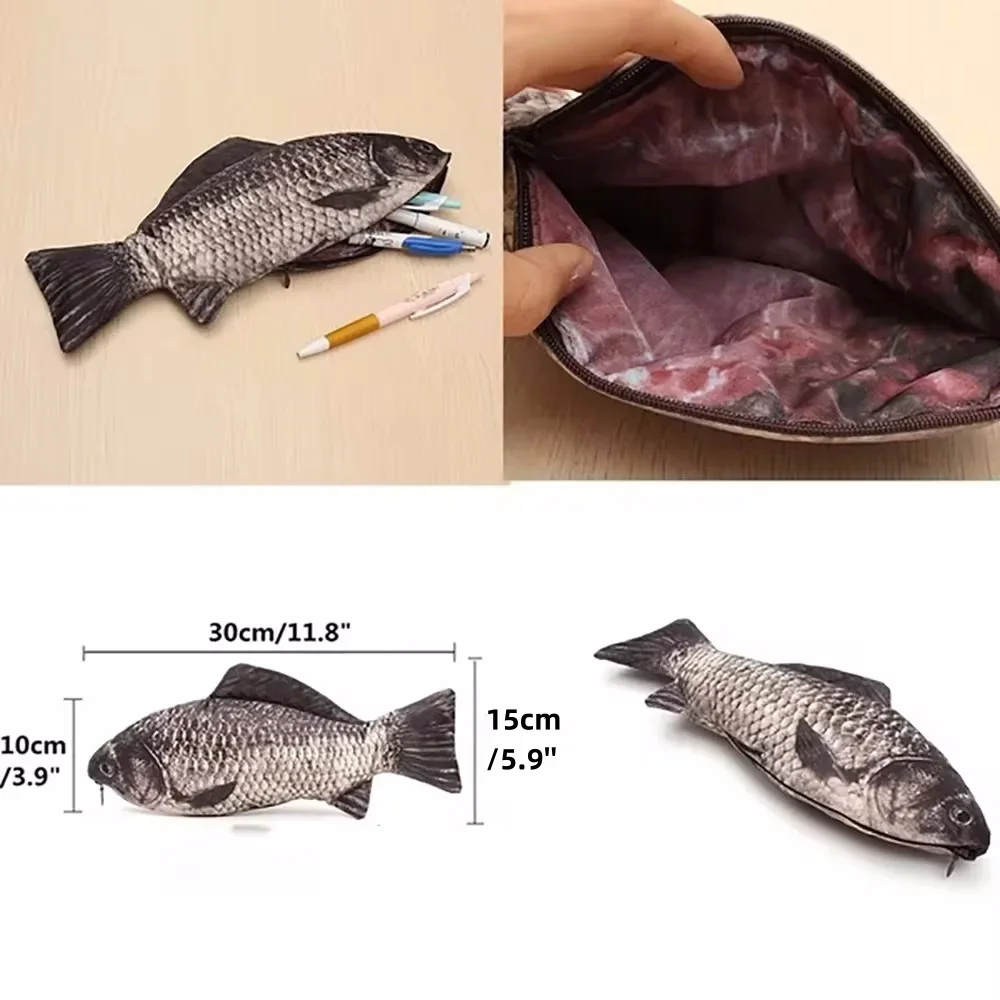 Realistic Fish Shape Make-up Pouch Pencil Bag Carp Humorous Ball Pen Ball-point Case with Zipper Back To School Students