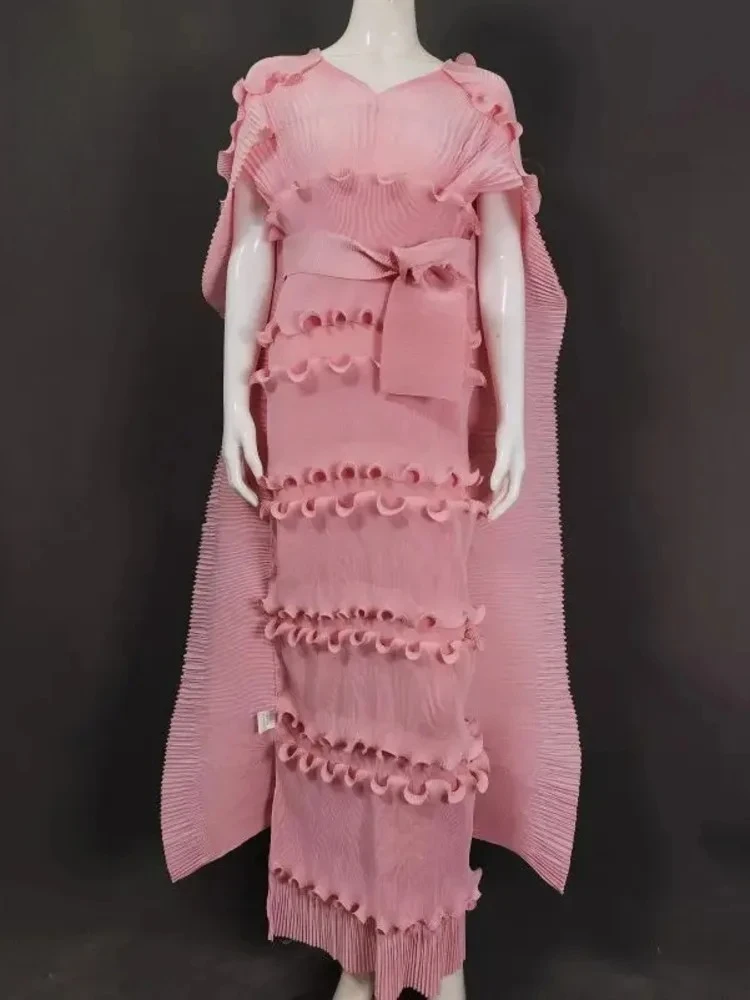 

Trendy Pleated Dresses Women's V Neck Solid Colour Ruffle Cape Style Elegant Party Evening 2025 Summer Fashion Casual Dresses