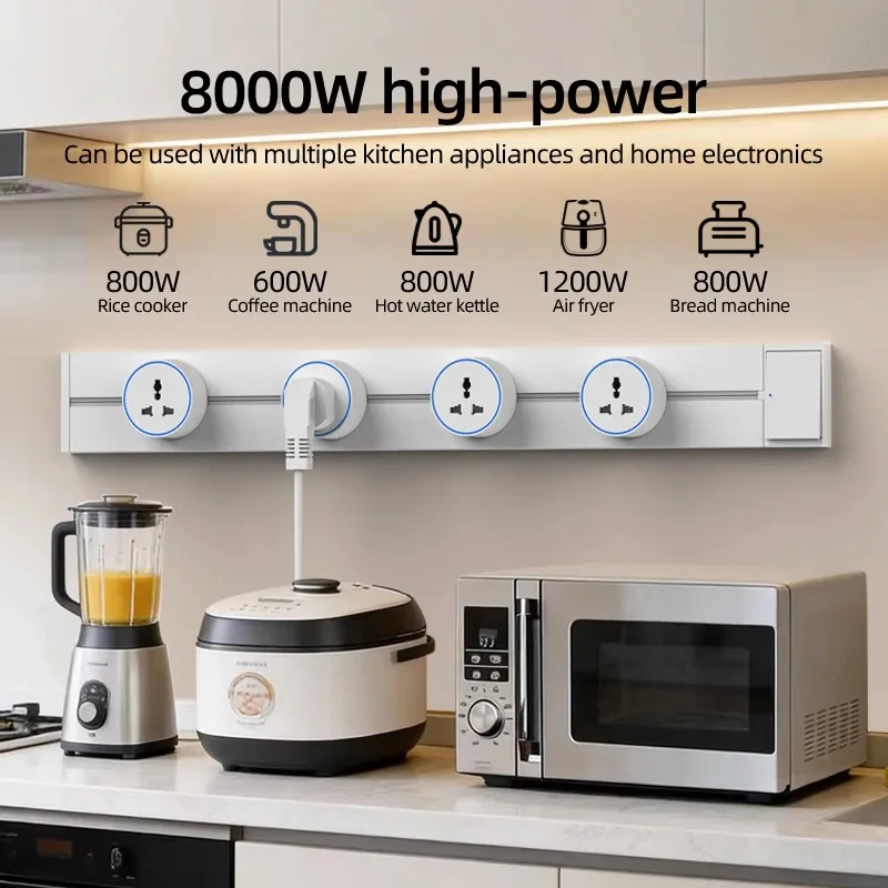 White Home Movable Power Track Socket One Key Power Off Switch Kitchen Surface Wall Mounted Sliding Rail Outlet For EU FR UK US