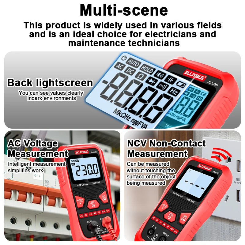 4000 Counts Digital Smart Multimeter Transistor Tester True RMS Auto Elektrische Kapazität Meter Temperatur Widerstand – Detail 5
