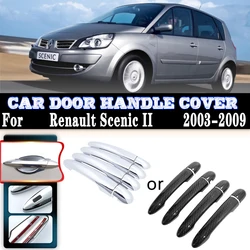 For Renault Scenic II MK2 2003~2009 ABS Car Carbon Fiber Handles Or Chrome Gloss Door Handles Covers Trim Sets Car Accessories