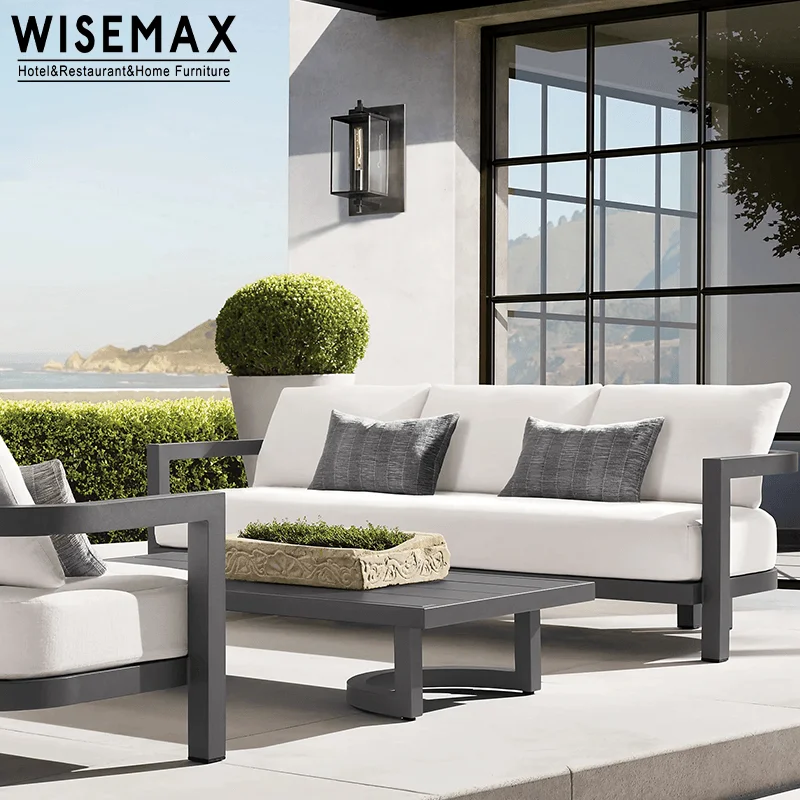 WISEMAX FURNITURE Comfy sofa chair garden furniture patio aluminum curved backrest outdoor  chair with coffee table set