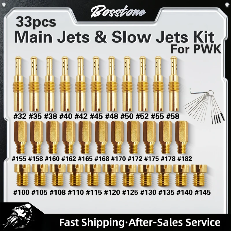 33PCS Motorcycle Carburetor Jet Kit 11 Slow Pilot 22 Main Jets Kit for PWK Mikuni Honda Yamaha Keihin OKO CVK PE and PWM Carbs
