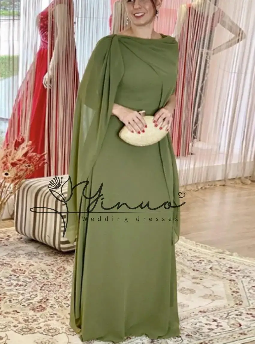 

Customized A line Sleeveless Floor Length High Neck Vestidos De Ocasión Formal Dresses Elegant Olive Green Mother Of the Bride D