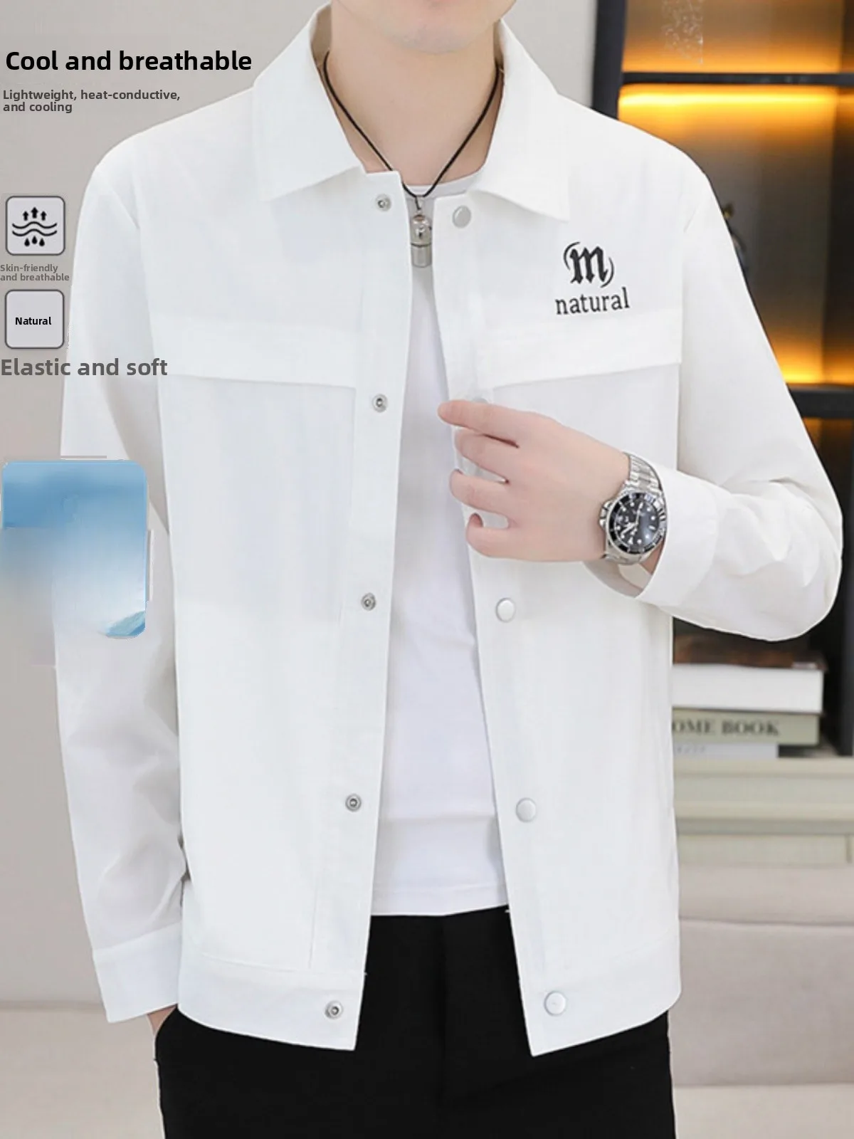 

Новая мужская тонкая летняя куртка 2025 года: солнцезащитная, повседневная, высококачественная, дышащая, из ледяного шелка, модная, из полиэфирного волокна, длинная, с рукавами.