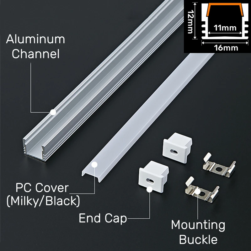 Barra de luz LED empotrada en forma de U, lámpara de perfil de aluminio para 0,5, 5050 canales, soporte de cubierta negra/lechosa, tablero lineal,