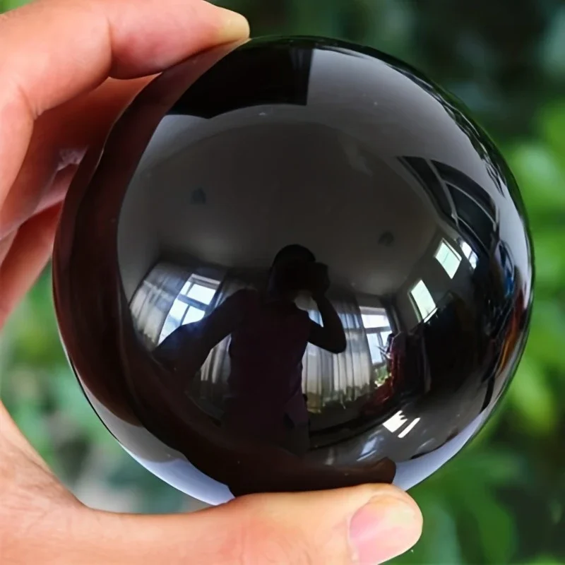 Obsidian crystal ball, black crystal ball piece, original stone polishing, home living room decoration view 2