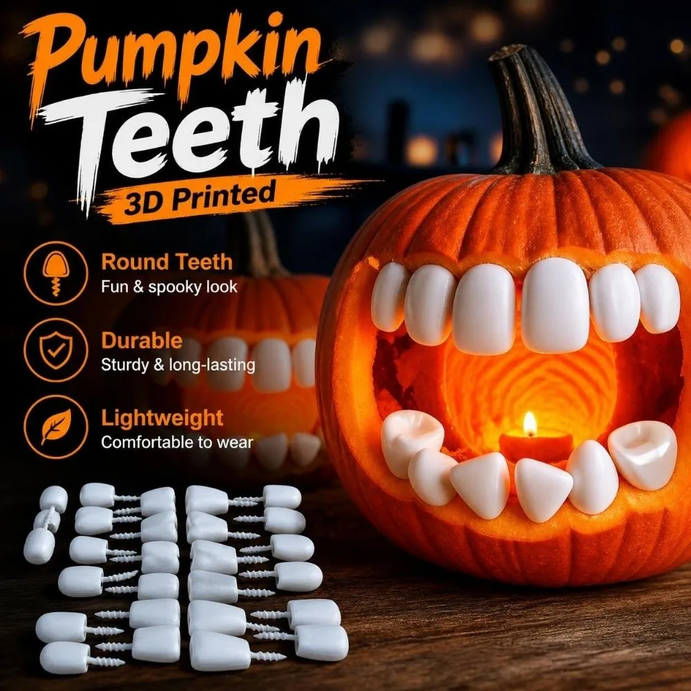 26/27Pcs 3D Printed Pumpkin Teeth Round Teeth DIY Jack O Lantern Teeth Easy Install Reusable Fangs Teeth Set Pumpkin Carving