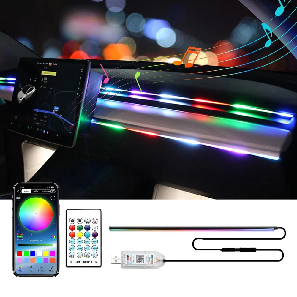 110cm APP-gesteuerte Auto-Ambientebeleuchtung LED Innenraum RGB Symphonie Atmosphärenlicht Acrylstreifen Armaturenbrett-Dekoration Schiebedach