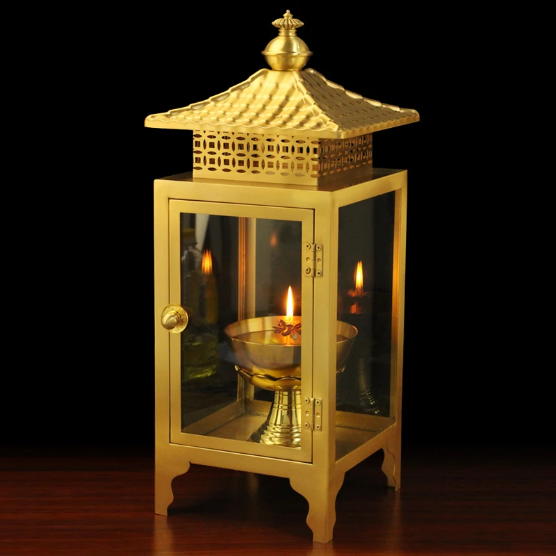

Pure copper lamp, ghee lamp holder, indoor and outdoor windproof and rainproof lamp, lamp god lamp, candle shade, Buddhist utens