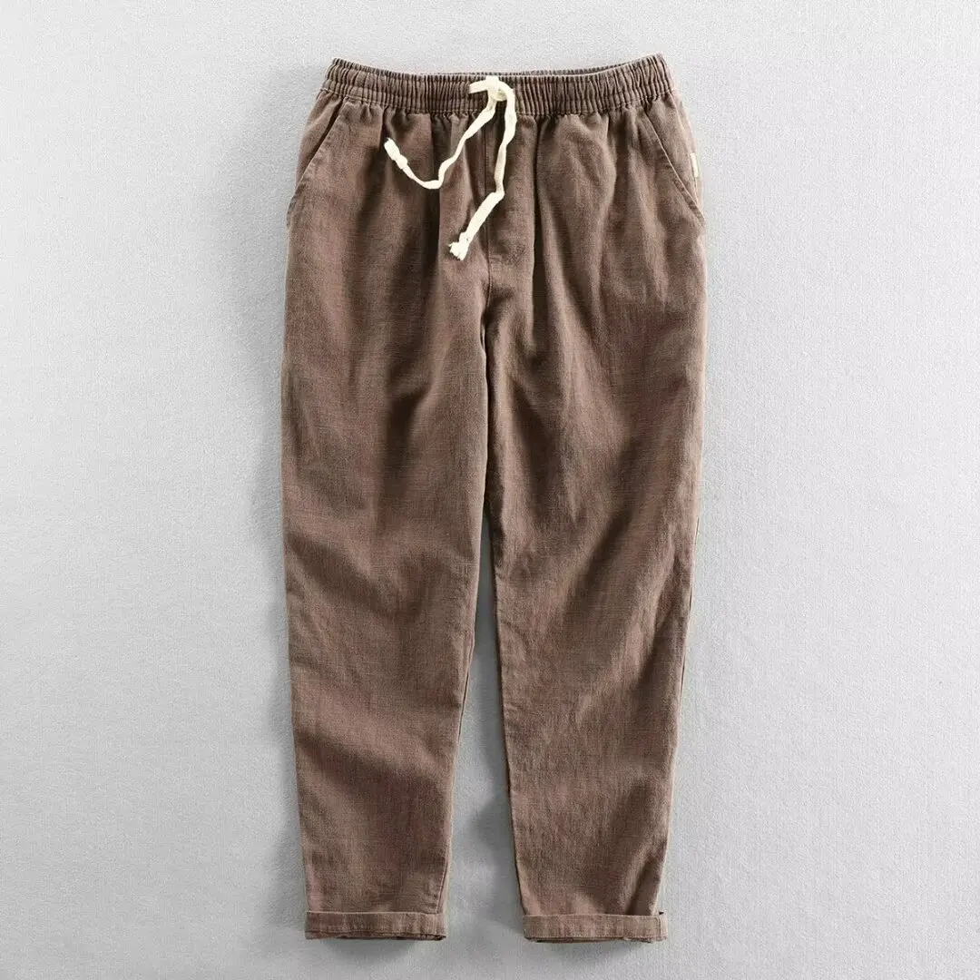 Solid Color Linen Pants Men's Loose Cotton Linen Casual 9 Points Pants Spring Summer Home Straight Soft Comfortable Trousers