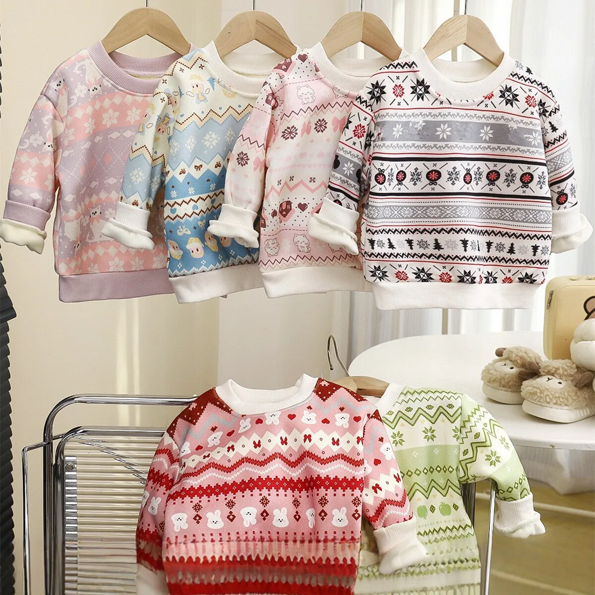 Kids Thick Tops For Boys Girls Crewneck Pullover Loose Casual Clothes Winter Warm Casual Sweatshirts Baby Fleece Lining Clothes