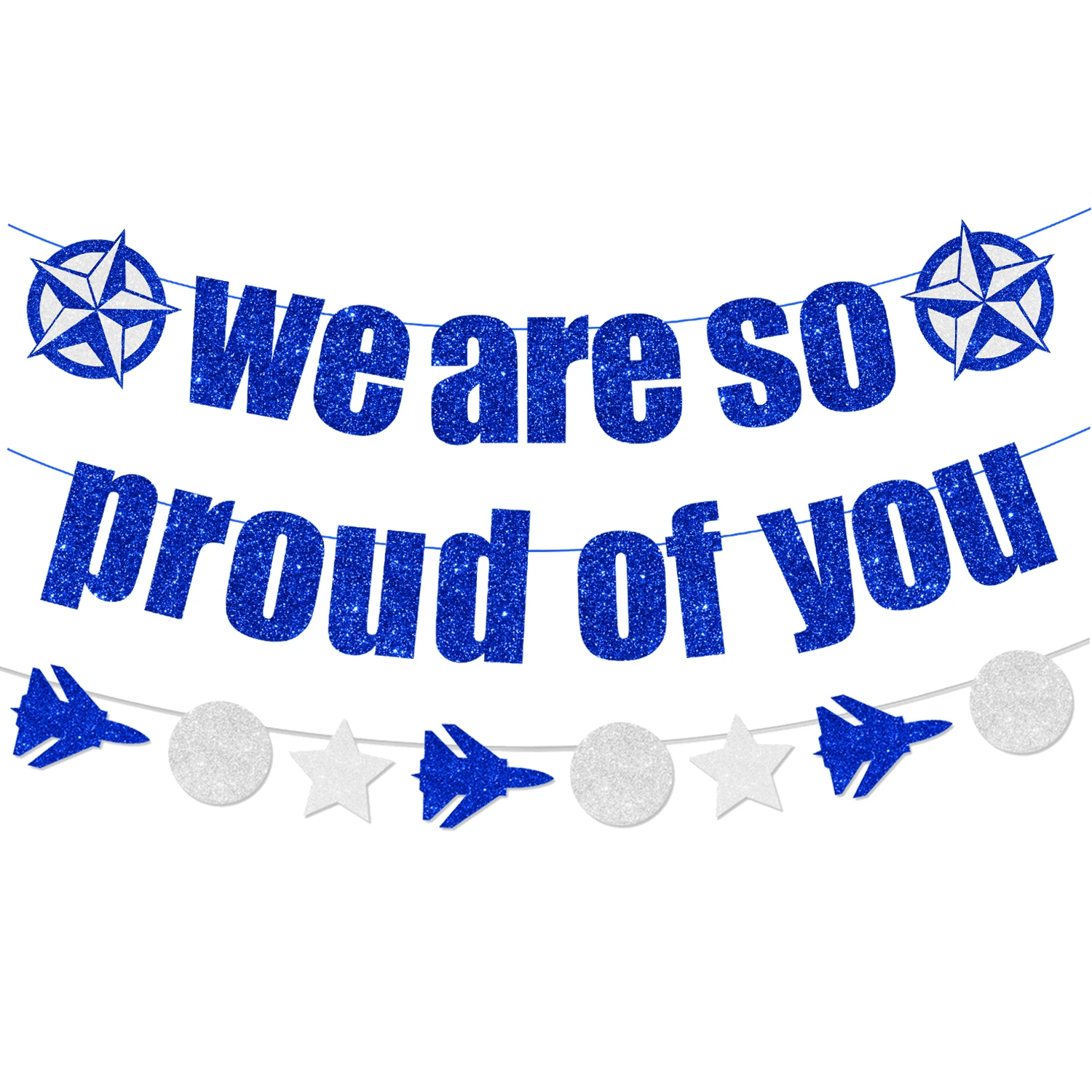 Congrats USAF Grad Party Decorations, 2023 Air Force Graduation Party Decoration, Blue Glitter We Are So Proud of You Banner