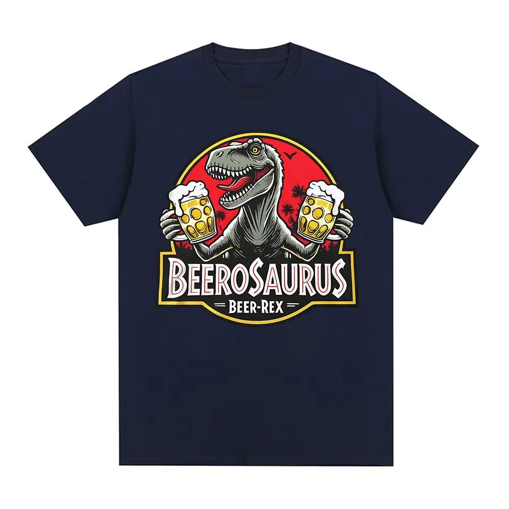Beerosaurus مضحك البيرة ريكس ديناصور تي شيرت الرجال النساء الملابس موضة تي شيرت غير رسمي القطن المتضخم قصيرة الأكمام تي شيرت
