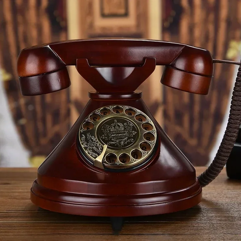 B-M Solid Wood Retro Rope Phone Chinese Antique Style Land Wire Retro Mechanical Double Clock Version Home Office