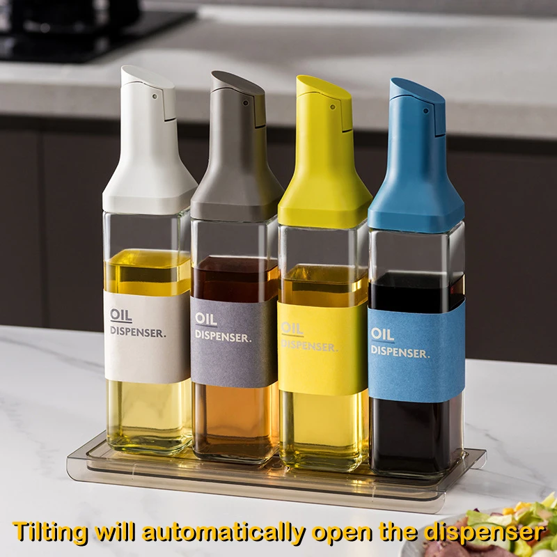 

Olive Oil Dispenser Bottle Auto Flip Condiment Container Automatic Cap Liquid Seasoning Big Capacity Bottle Kitchen Utensils