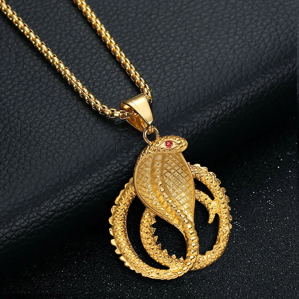

Punk Gothic Cobra Snake Pendant Statement Gold Color Stainless Steel Animal Necklace for Women Men Fashion Jewelry Gift 2025