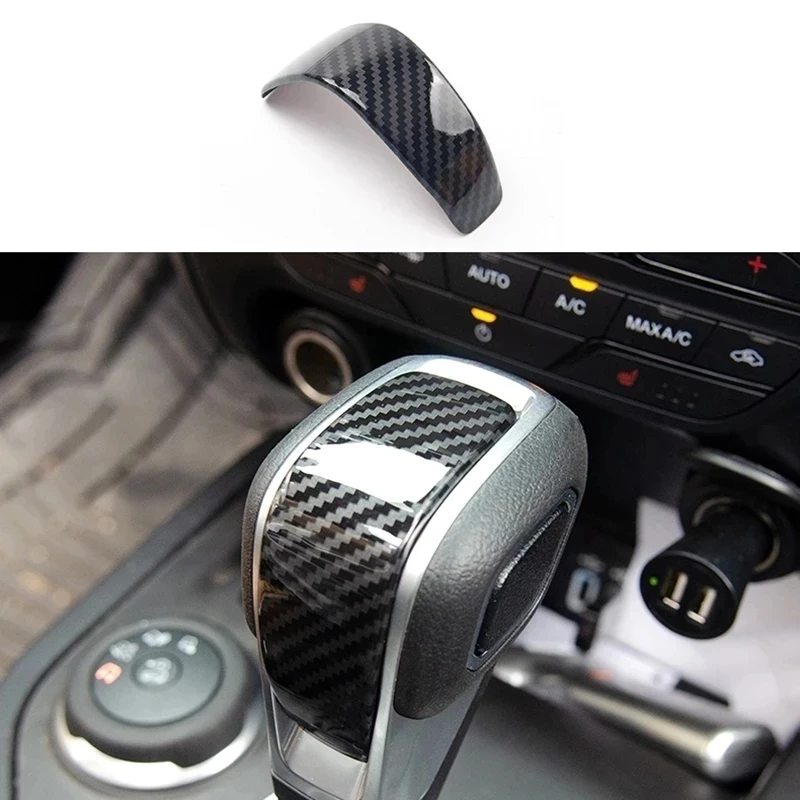 For Carbon Fiber Stainless Steel Gear Shift Knob Decorator Cover Trim for Ford Ranger Everest Endeavor 2015+ Car Accessories