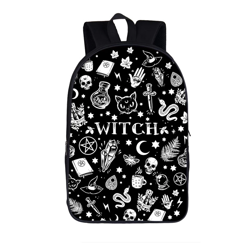 Mochila impressa gato preto para crianças, bruxa misteriosa, mochilas escolares, armazenamento para adolescentes, mochilas de viagem casuais, mulheres e homens