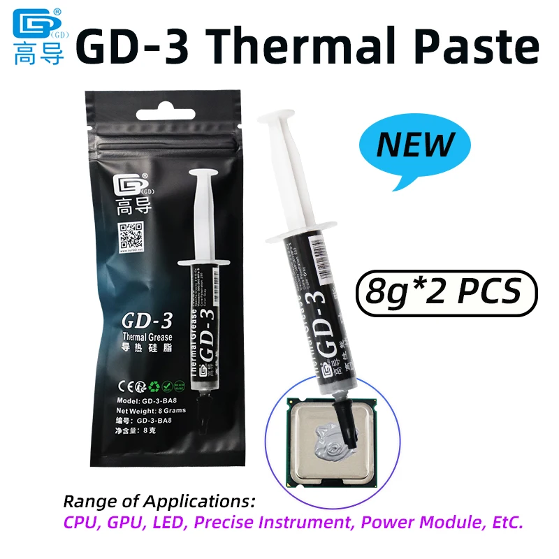 

GD-3 Термопаста 8 г 7,5 Вт/M-K Термопаста Проводящий радиатор Состав штукатурка Серый для охлаждения процессора и графического процессора Кулер для принтера BA8