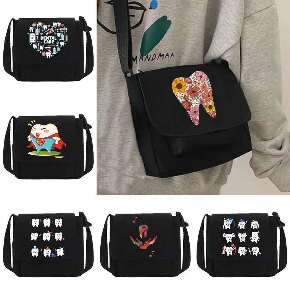 Teeth Print Handbag Organizer Diagonal Cross Bag Simple Youth Shoulder Crossbody Case Women Casual Wild Canvas Messenger Bags