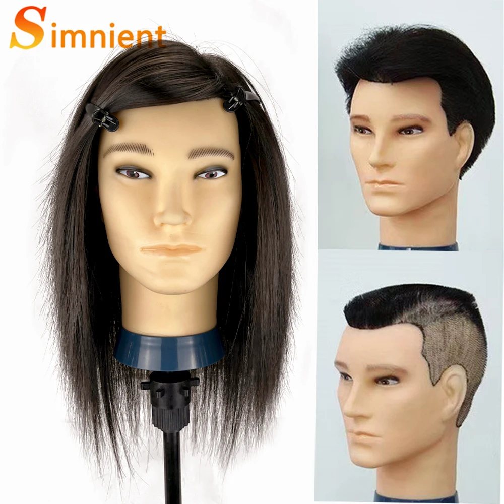 Male Mannequin Head 100%Synthetic Fiber Hair Cosmetology Hairdresser Practice Training Doll Head for Hair Styling With Free Gift