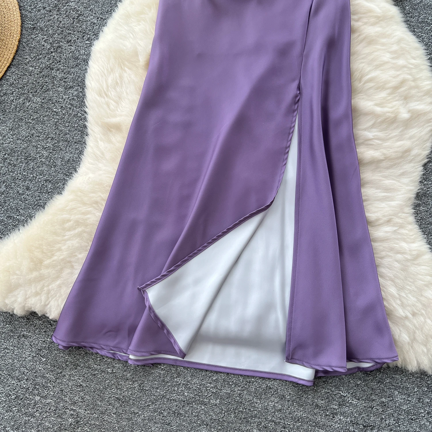 ヴィンテージエレガントなサテンスイング襟背中の開いたドレス韓国のファッションロングドレスホットスウィート女性ファッションプリーツドレス